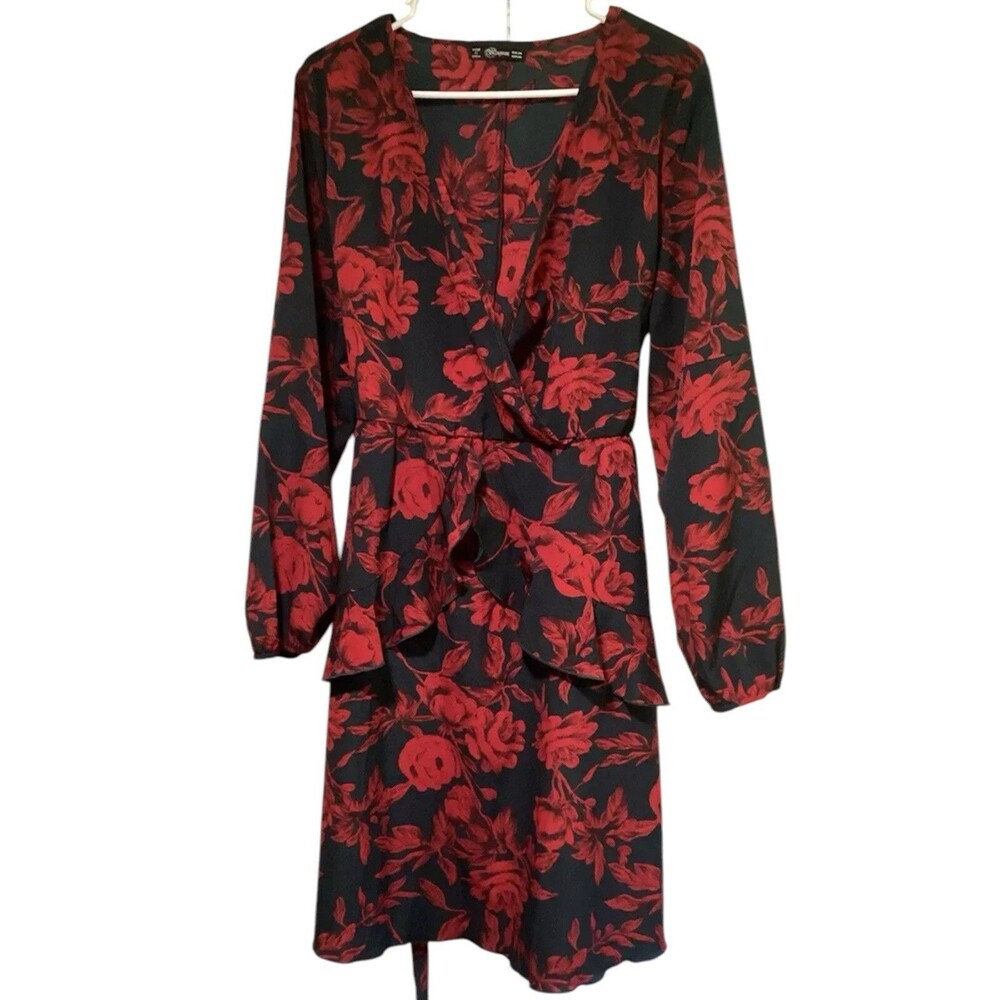 Uguest Dress Womens Size XXL Floral Print Long Sleeve V Neck Ruffle Detail